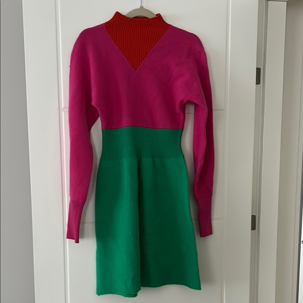AMUR AKILA Colorblock Mock Neck Ribbed Sweater Dres